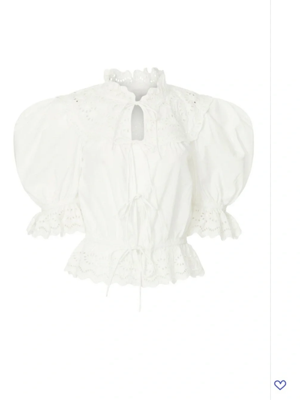 Sea New York White Eyelet Tie-Front Puff Sleeve Blouse - Picture 6 of 8